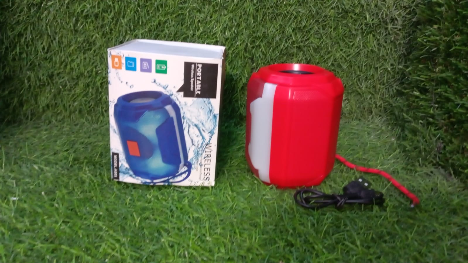 Wireless DJ speaker, multimedia controls visible Wireless DJ speaker, multimedia controls visible